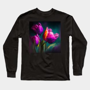 Magenta Flower Tulips Long Sleeve T-Shirt